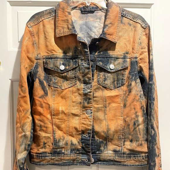Tie Dye Jacket in Dark Blue and Golden Rust, NEW, size medium - Picture 1 of 8